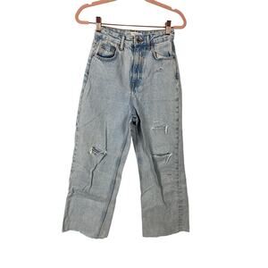 Zara Women Denim High Waisted Wide leg Ripped Jeans Lightwash Size 0